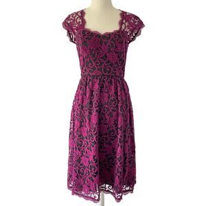 Adrianna Papell Purple and Black Lace Dress Size 2